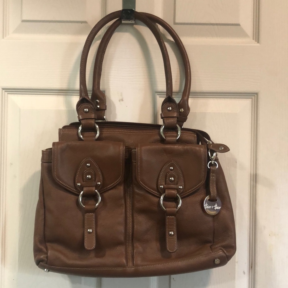 Barr + Barr New York Brown Leather Tote Satchel Large Handbag Lots of Pockets